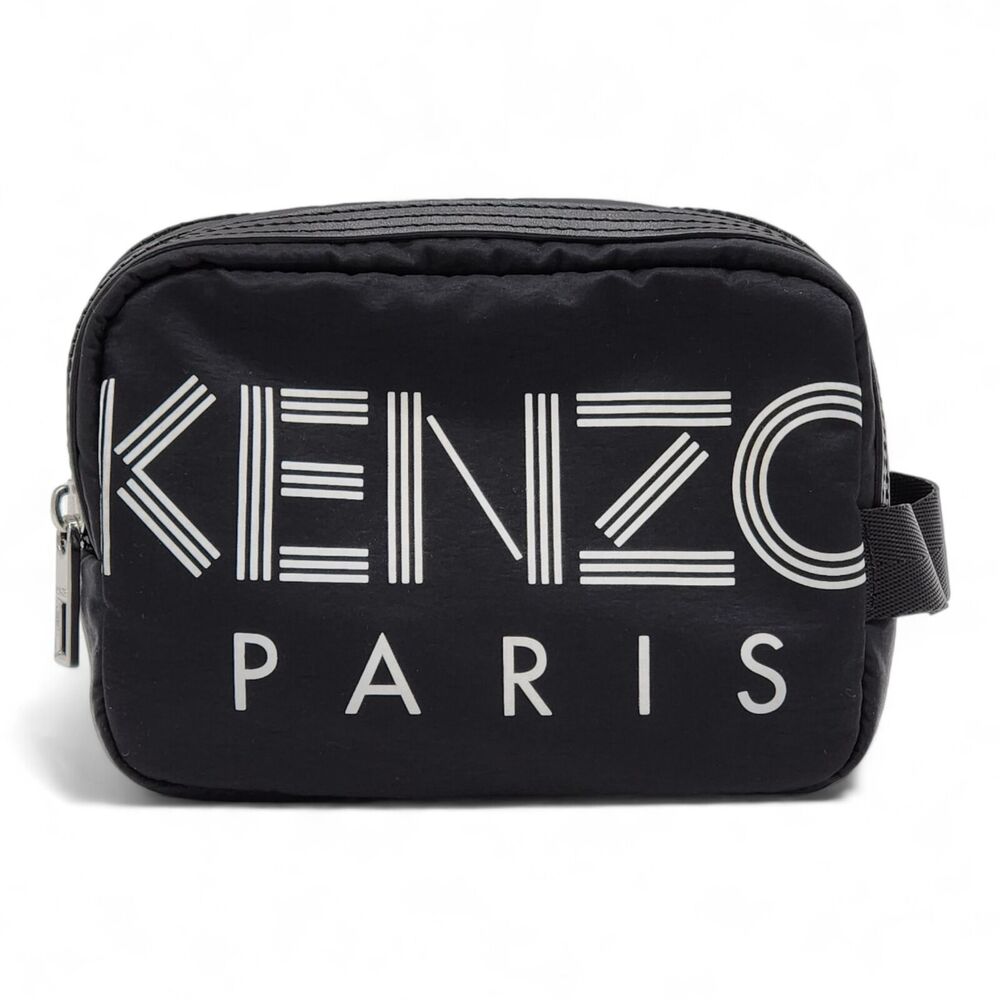 Kenzo Double Zip Logo Print Nylon Clutch | Black | NEW